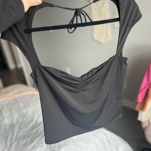 Black Ruched Front Women's Top with back tie and open back